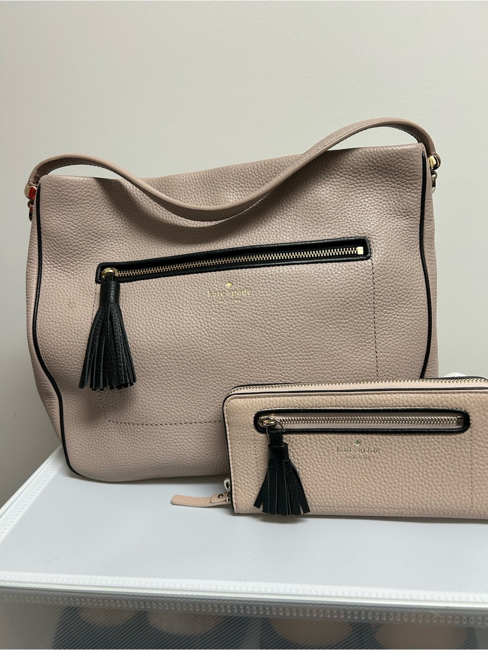 kate spade Blush Pebbled Leather Shoulder Bag with Matching Wallet